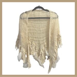 Ivory feather and beaded handmade cottonn mohair cape /shawl